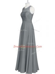 Stylish Empire Dress for Prom Grey Scoop Chiffon Sleeveless Floor Length Zipper