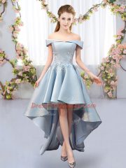 Light Blue Sleeveless High Low Appliques Lace Up Court Dresses for Sweet 16