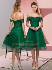 Artistic Green Lace Up Beading and Lace Sleeveless Tea Length