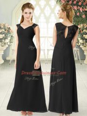 New Style Black Chiffon Zipper Prom Dress Sleeveless Ankle Length Lace