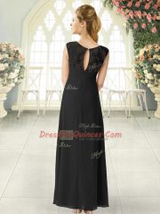 New Style Black Chiffon Zipper Prom Dress Sleeveless Ankle Length Lace