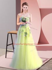 Extravagant Yellow Green Tulle Lace Up Prom Evening Gown Sleeveless Floor Length Appliques