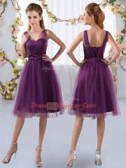 Customized V-neck Sleeveless Zipper Quinceanera Court Dresses Purple Tulle
