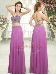 Great Floor Length Two Pieces Sleeveless Lilac Backless