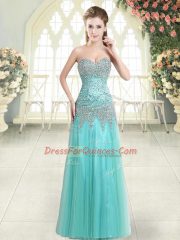 Apple Green Zipper Sweetheart Beading Evening Dress Tulle Sleeveless