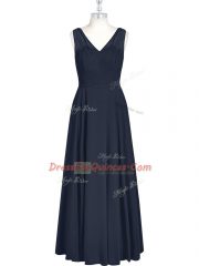 Black Prom Evening Gown Prom and Party with Ruching V-neck Sleeveless Zipper
