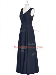 Black Prom Evening Gown Prom and Party with Ruching V-neck Sleeveless Zipper