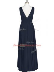 Black Prom Evening Gown Prom and Party with Ruching V-neck Sleeveless Zipper