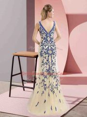 Sleeveless Tulle Floor Length Zipper in Champagne with Beading