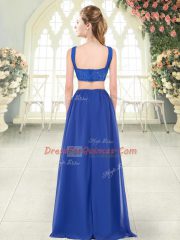 Purple Two Pieces Straps Sleeveless Chiffon Floor Length Zipper Beading and Lace