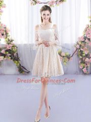 Short Sleeves Lace Up Mini Length Lace Quinceanera Court of Honor Dress