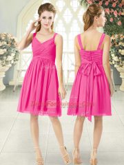 Knee Length Empire Sleeveless Hot Pink Prom Dresses Zipper
