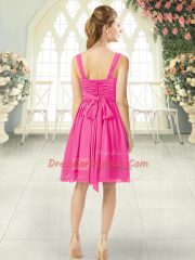Knee Length Empire Sleeveless Hot Pink Prom Dresses Zipper