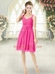Knee Length Empire Sleeveless Hot Pink Prom Dresses Zipper