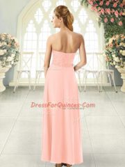 Ankle Length Empire Sleeveless Peach Prom Evening Gown Zipper