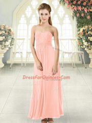 Ankle Length Empire Sleeveless Peach Prom Evening Gown Zipper