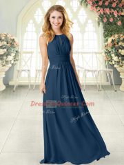 Low Price Floor Length Empire Sleeveless Navy Blue Prom Party Dress Zipper