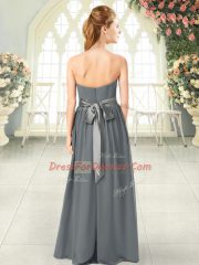 Wonderful Floor Length Grey Chiffon Sleeveless Belt