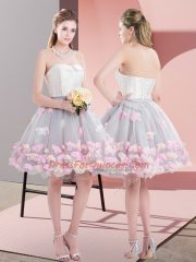 Noble Grey Ball Gowns Tulle Strapless Sleeveless Appliques Mini Length Lace Up Prom Dresses