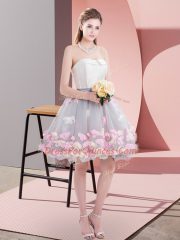 Noble Grey Ball Gowns Tulle Strapless Sleeveless Appliques Mini Length Lace Up Prom Dresses