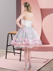 Noble Grey Ball Gowns Tulle Strapless Sleeveless Appliques Mini Length Lace Up Prom Dresses