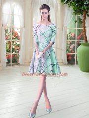 Apple Green Prom Gown Prom and Party with Ruching Scoop Half Sleeves Lace Up