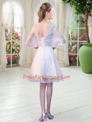 Beautiful Lace Half Sleeves Knee Length Prom Evening Gown and Beading