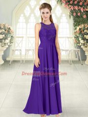 Beauteous Empire Prom Party Dress Purple Scoop Chiffon Sleeveless Floor Length Backless