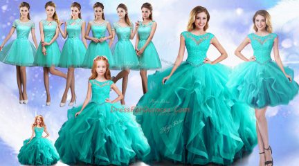 Popular Aqua Blue Vestidos de Quinceanera Cap Sleeves Beading