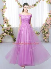 Lilac Sleeveless Lace Floor Length Dama Dress for Quinceanera