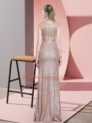 Traditional Baby Pink Evening Dress Ruching Sleeveless Floor Length