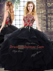 Sleeveless Floor Length Quince Ball Gowns and Embroidery and Ruffles