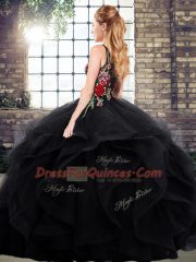 Sleeveless Floor Length Quince Ball Gowns and Embroidery and Ruffles