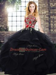 Sleeveless Floor Length Quince Ball Gowns and Embroidery and Ruffles