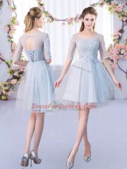 Cute Grey Half Sleeves Mini Length Lace Lace Up Dama Dress for Quinceanera