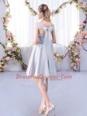 Knee Length A-line Sleeveless Silver Vestidos de Damas Lace Up