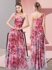 Multi-color Zipper One Shoulder Pattern Dress for Prom Printed Sleeveless