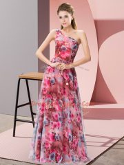 Multi-color Zipper One Shoulder Pattern Dress for Prom Printed Sleeveless