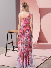 Multi-color Zipper One Shoulder Pattern Dress for Prom Printed Sleeveless