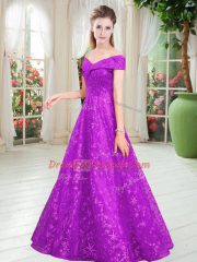 Graceful Floor Length A-line Sleeveless Purple Homecoming Dress Lace Up