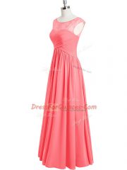 Pink Cap Sleeves Floor Length Lace Zipper Evening Dress