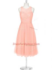Glamorous Chiffon Scoop Sleeveless Zipper Lace Prom Party Dress in Pink