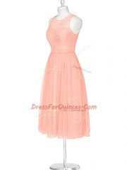 Glamorous Chiffon Scoop Sleeveless Zipper Lace Prom Party Dress in Pink
