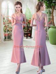 Cheap Straps Sleeveless Satin Dress for Prom Ruching Zipper