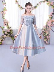 Off The Shoulder Half Sleeves Satin Quinceanera Dama Dress Lace Lace Up