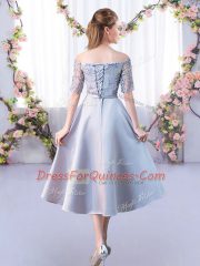 Off The Shoulder Half Sleeves Satin Quinceanera Dama Dress Lace Lace Up