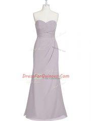 Dynamic Grey Column/Sheath Chiffon Sweetheart Sleeveless Ruching Floor Length Lace Up Prom Gown