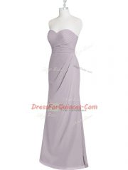 Dynamic Grey Column/Sheath Chiffon Sweetheart Sleeveless Ruching Floor Length Lace Up Prom Gown