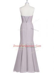 Dynamic Grey Column/Sheath Chiffon Sweetheart Sleeveless Ruching Floor Length Lace Up Prom Gown