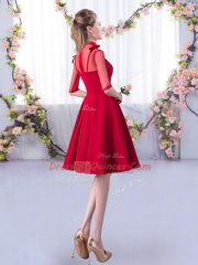 Adorable High-neck Half Sleeves Satin Vestidos de Damas Ruching Zipper